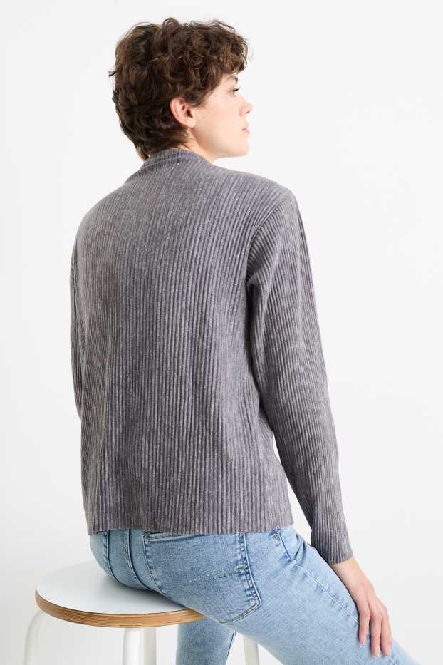 Dona - Samarreta de màniga llarga - acanalada - gris fosc