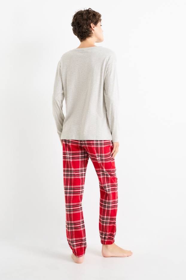 Dames - Pyjama - geruit - licht grijs-mix