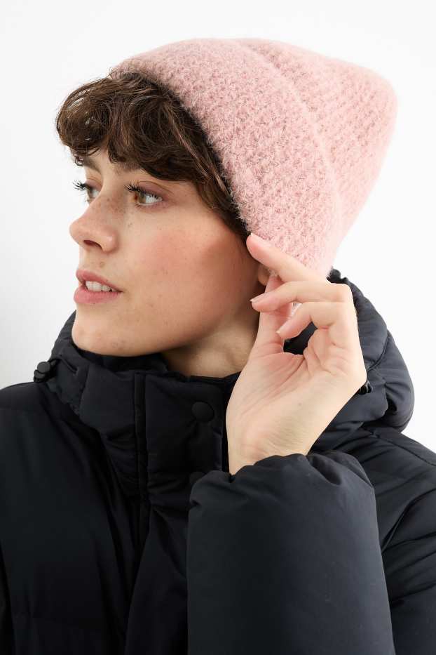 Dames - Beanie - reflecterend - geribd - roze