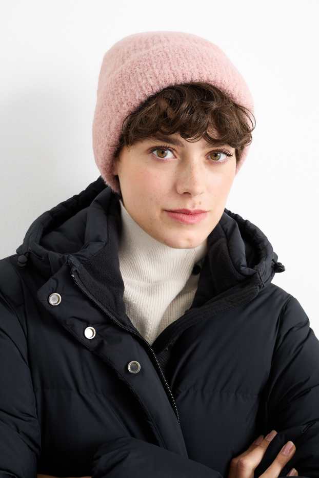 Dames - Beanie - reflecterend - geribd - roze