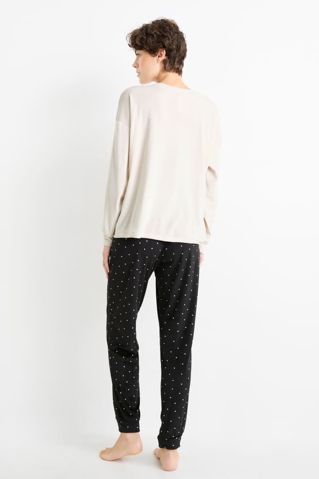 Dames - Winterpyjama voor kerst - Mickey Mouse - crème wit
