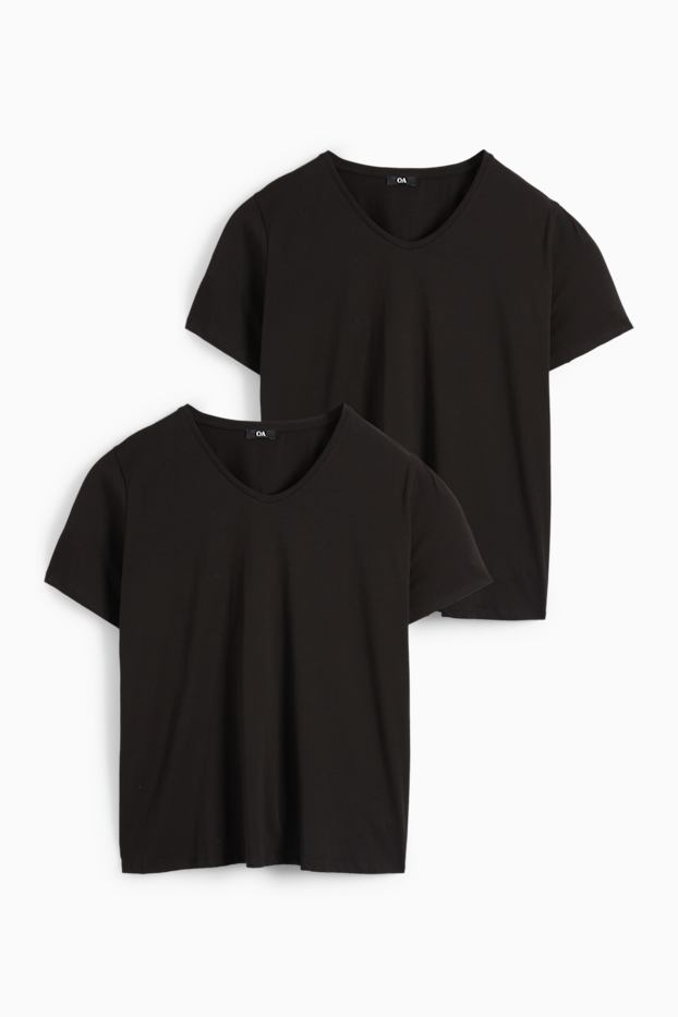Damen - Multipack 2er - T-Shirt mit V-Ausschnitt - LYCRA® - schwarz
