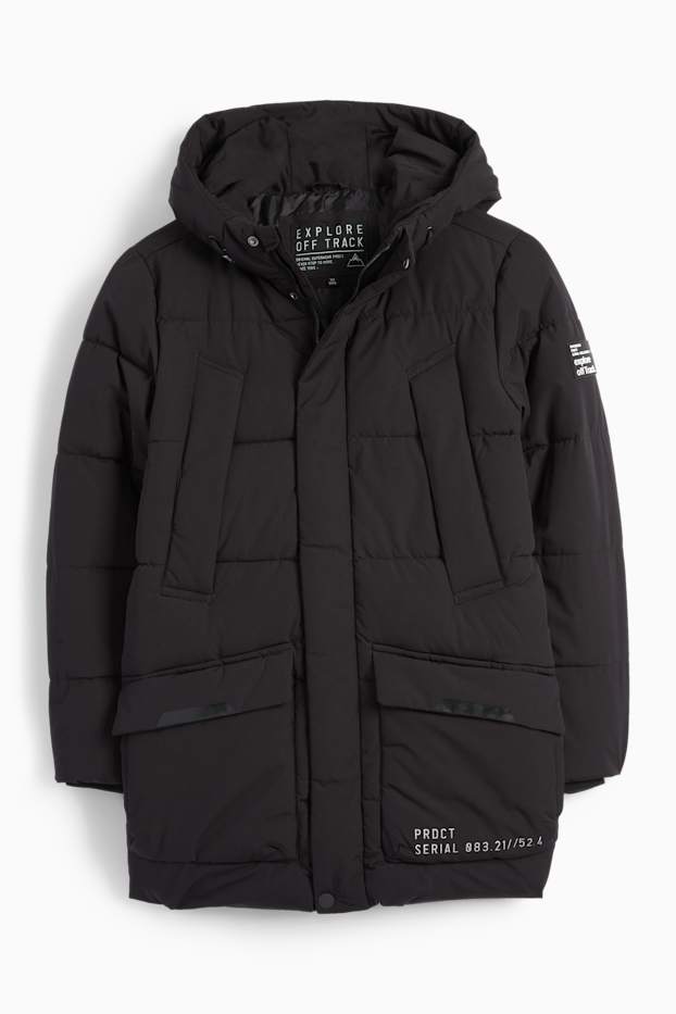 Kinder Jungen - Steppjacke mit Kapuze - wasserabweisend - schwarz