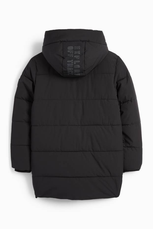 Kinder Jungen - Steppjacke mit Kapuze - wasserabweisend - schwarz