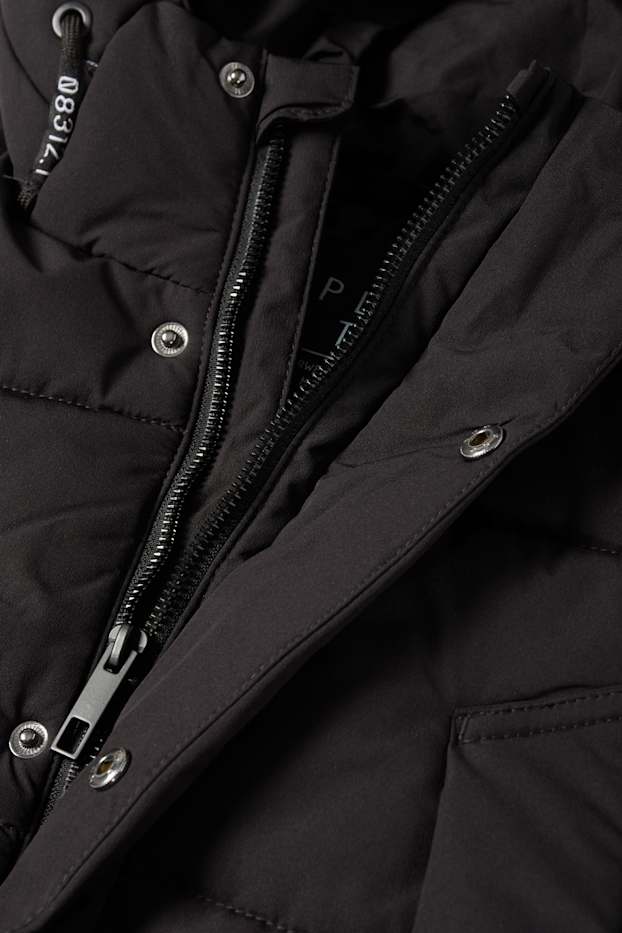 Kinder Jungen - Steppjacke mit Kapuze - wasserabweisend - schwarz