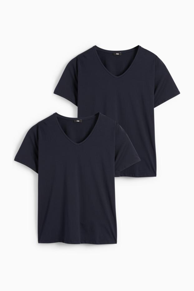 Damen - Multipack 2er - T-Shirt mit V-Ausschnitt - LYCRA® - dunkelblau
