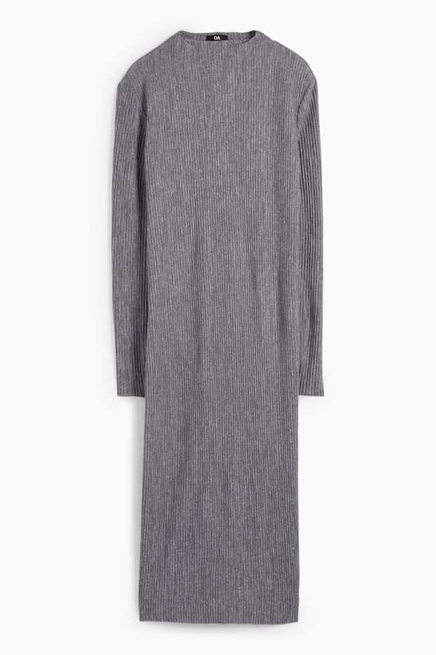 Femei - Rochie tricotată - reiată - gri