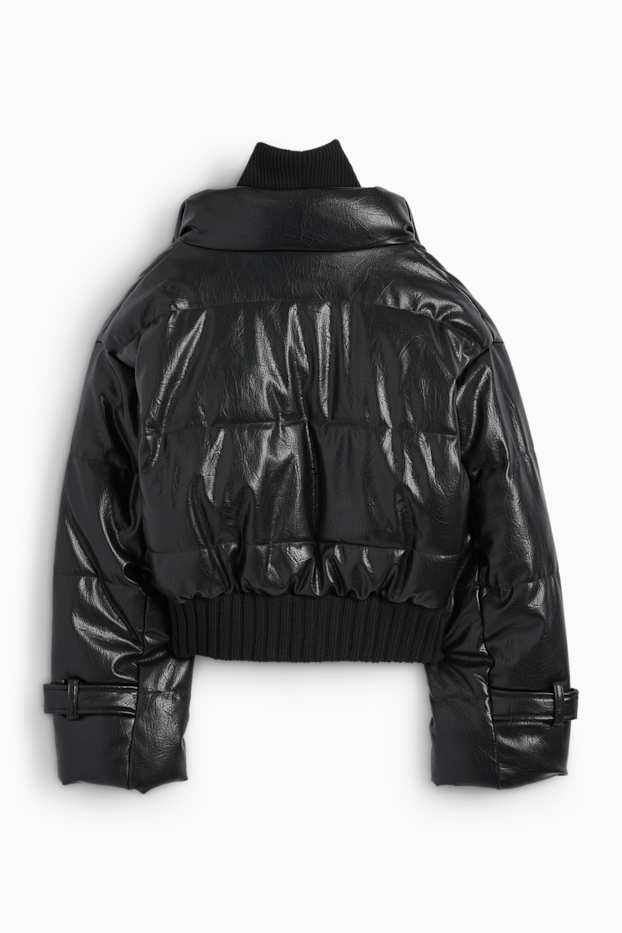 Damen - Steppjacke - Lederimitat - schwarz