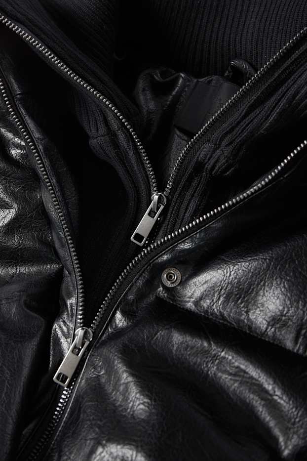 Damen - Steppjacke - Lederimitat - schwarz