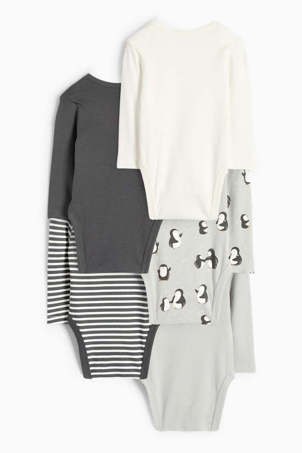 Bébés garçons - Lot de 5 - pingouins - bodys bébé - gris