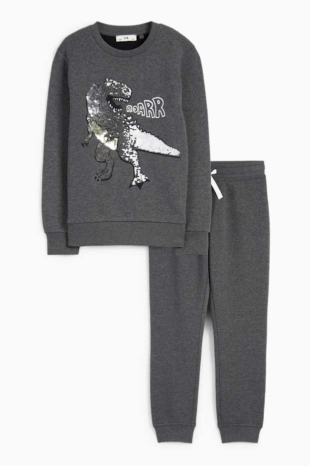 Copii - Băieți - Dino - set - bluză de molton și pantaloni de trening - 2 piese - gri închis