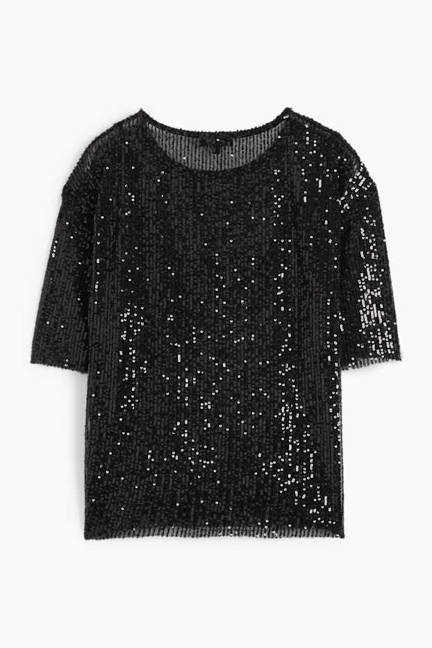 Kobiety - T-shirt z cekinami - czarny
