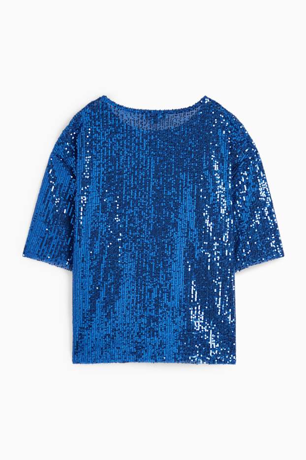 Femmes - T-shirt à paillettes - bleu foncé