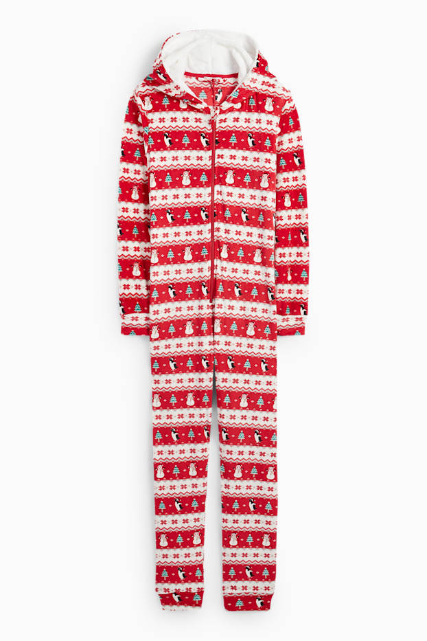 Mujer - Mono navideño con capucha - rojo