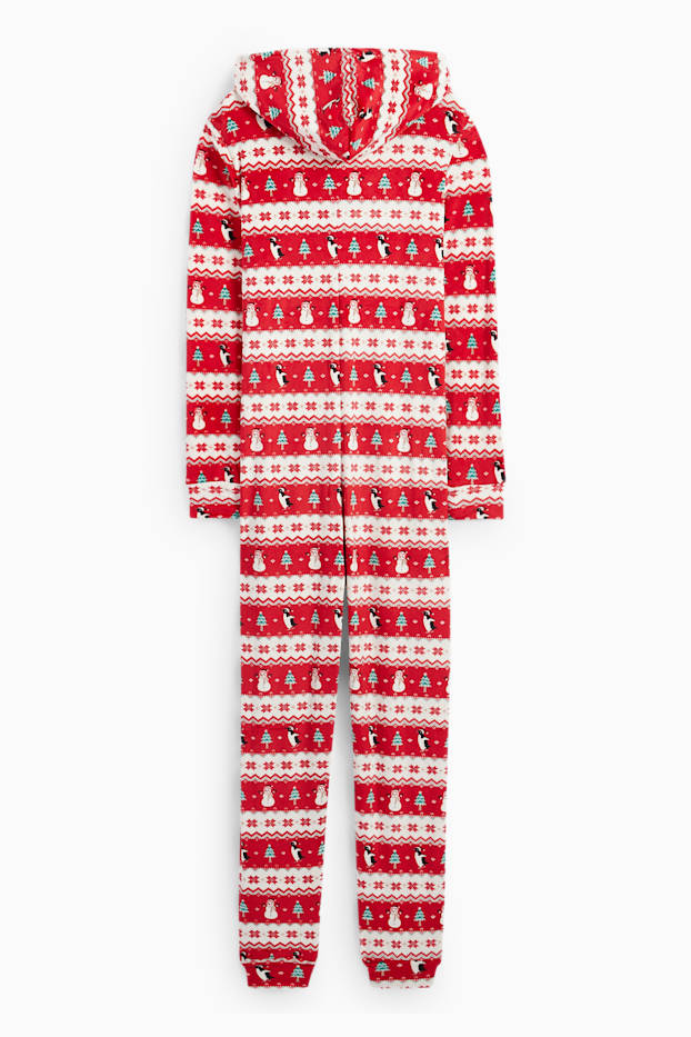 Mujer - Mono navideño con capucha - rojo