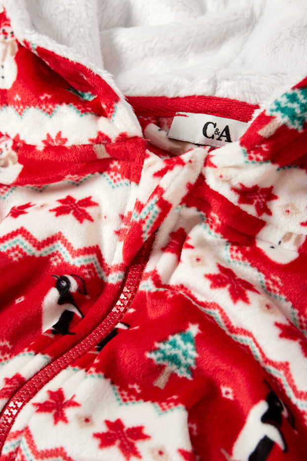 Mujer - Mono navideño con capucha - rojo