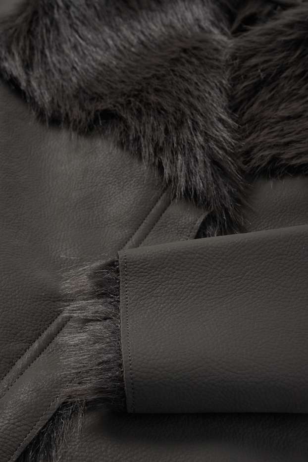 Femmes - Veste imitation mouton - synthétique - gris foncé