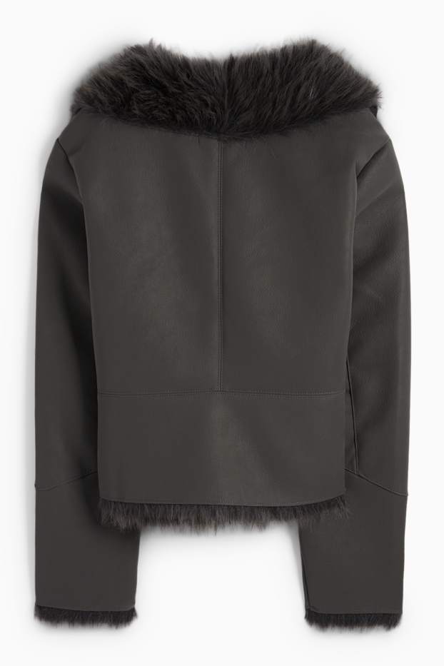 Femmes - Veste imitation mouton - synthétique - gris foncé