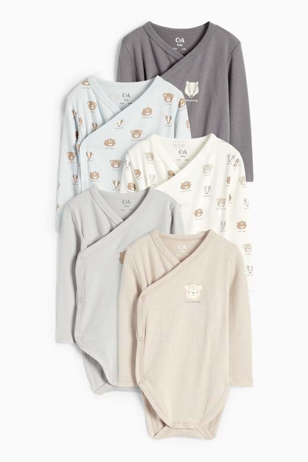 Baby Jungen - Multipack 5er - Wildtiere - Baby-Wickelbody - beige