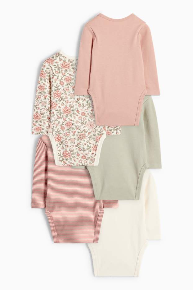 Bébés filles - Lot de 5 - petites fleurs et renard - bodys bébé - rose