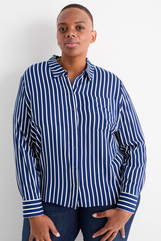 Women - Blouse - striped - dark blue