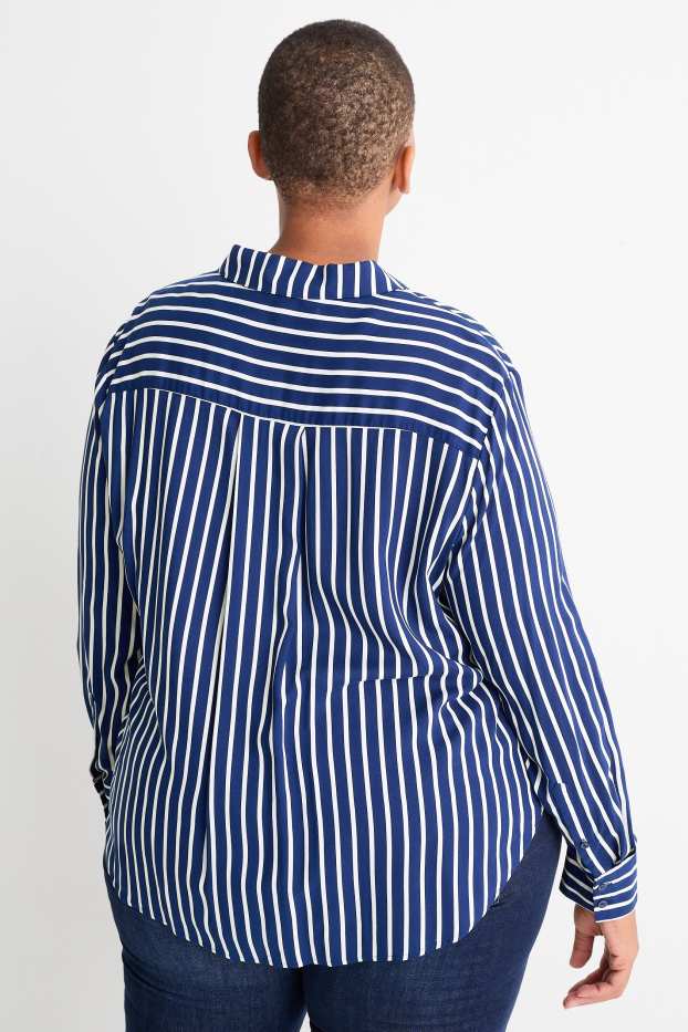 Women - Blouse - striped - dark blue