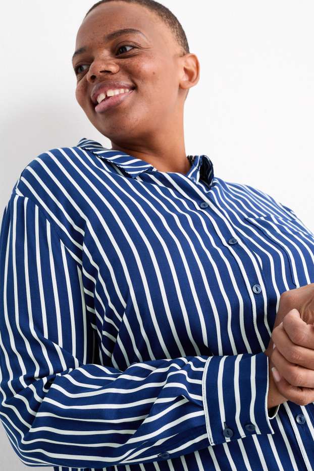 Women - Blouse - striped - dark blue