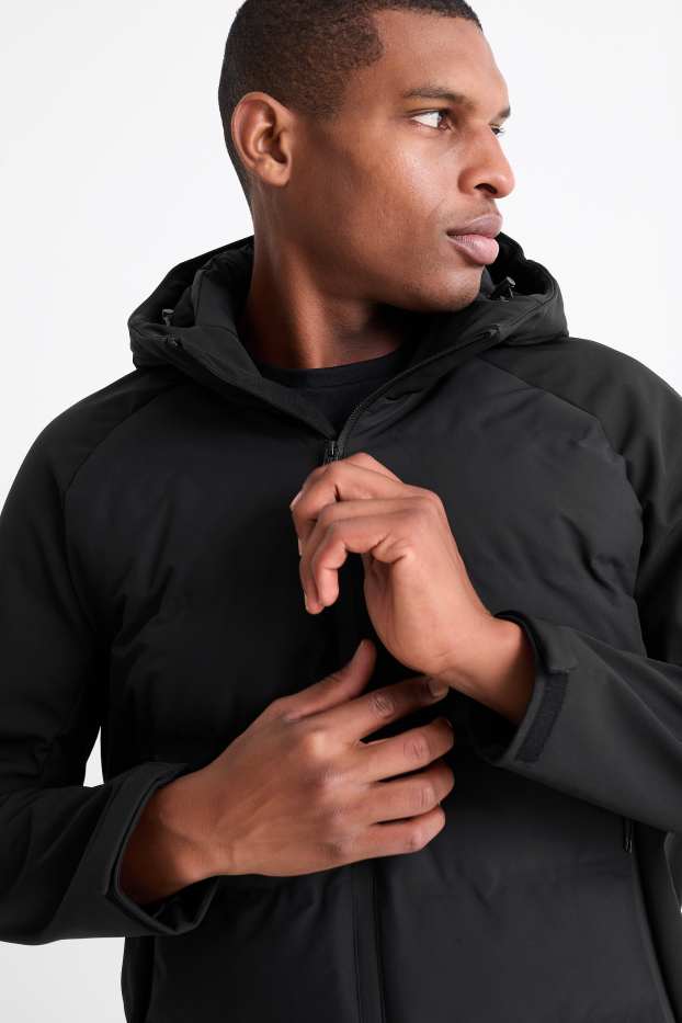 Men - Quilted jacket with hood - water-repellent - black