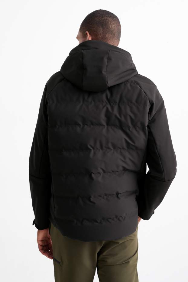 Men - Quilted jacket with hood - water-repellent - black