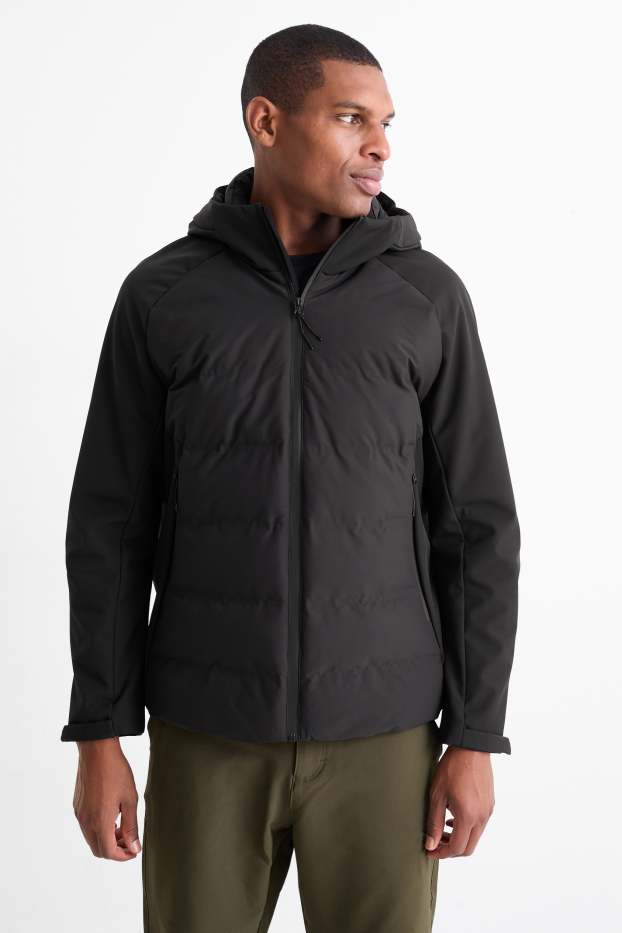Men - Quilted jacket with hood - water-repellent - black
