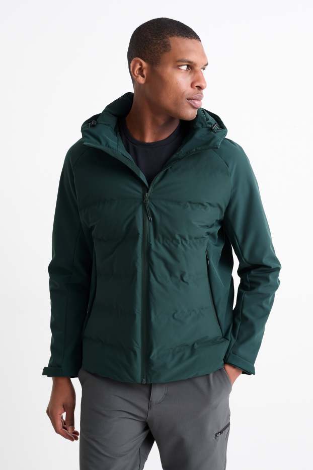 Uomo - Giacca trapuntata con cappuccio - idrorepellente - verde scuro