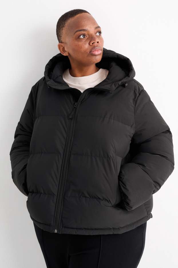 Donna - Giacca trapuntata con cappuccio - idrorepellente - nero