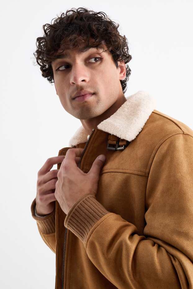 Men - Bomber jacket - faux leather - light brown