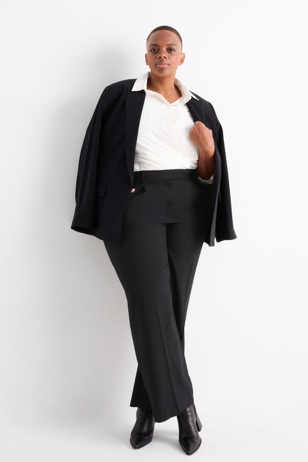 Dames - Pantalon - high waist - wide leg - zwart