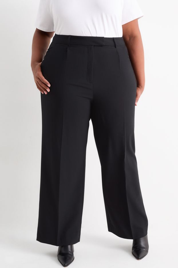 Dames - Pantalon - high waist - wide leg - zwart