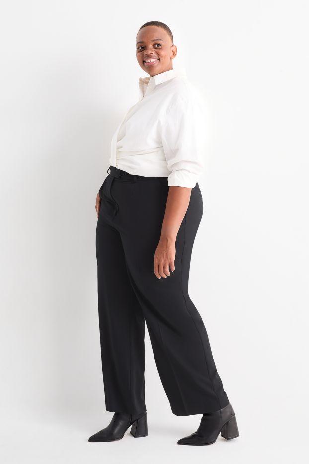 Dames - Pantalon - high waist - wide leg - zwart