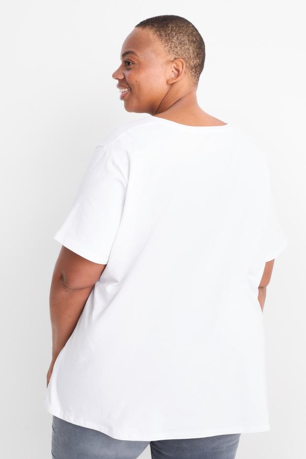 Damen - Multipack 2er - T-Shirt mit V-Ausschnitt - LYCRA® - weiss