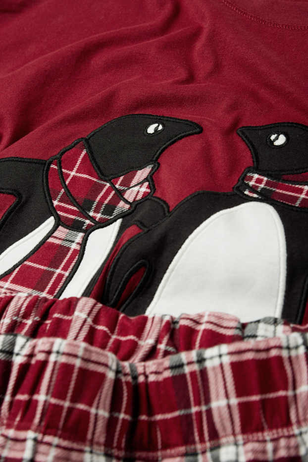 Women - Pyjamas with flannel bottoms - dark red