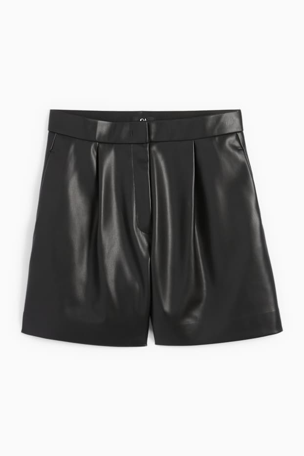 Dona - Pantalons curts - high waist - pell sintètica - negre
