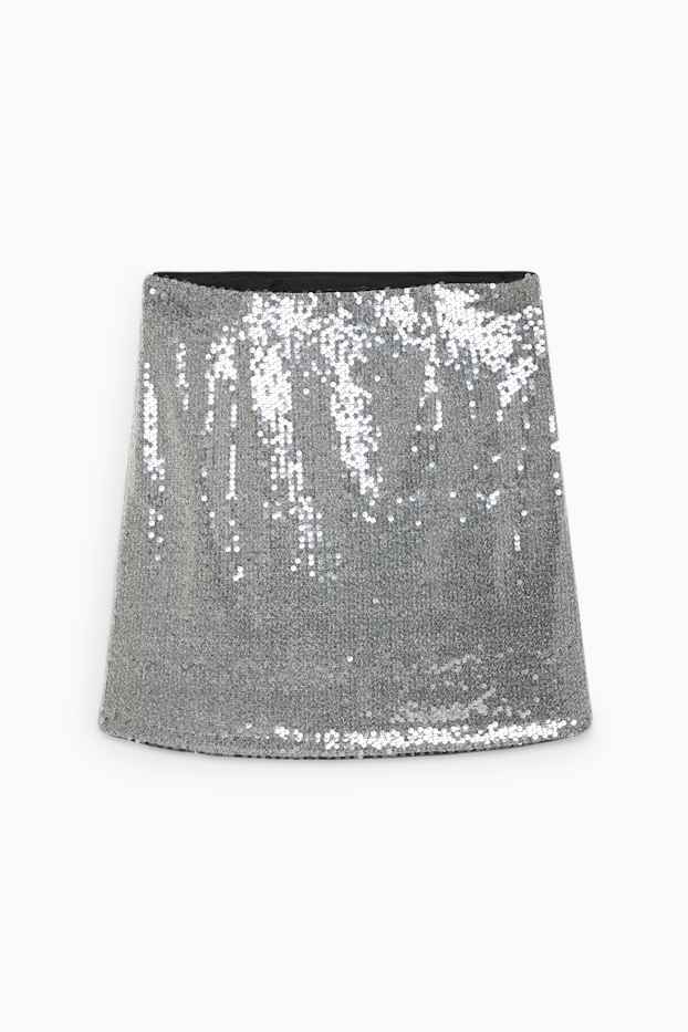 Damen - Pailletten-Minirock - silber