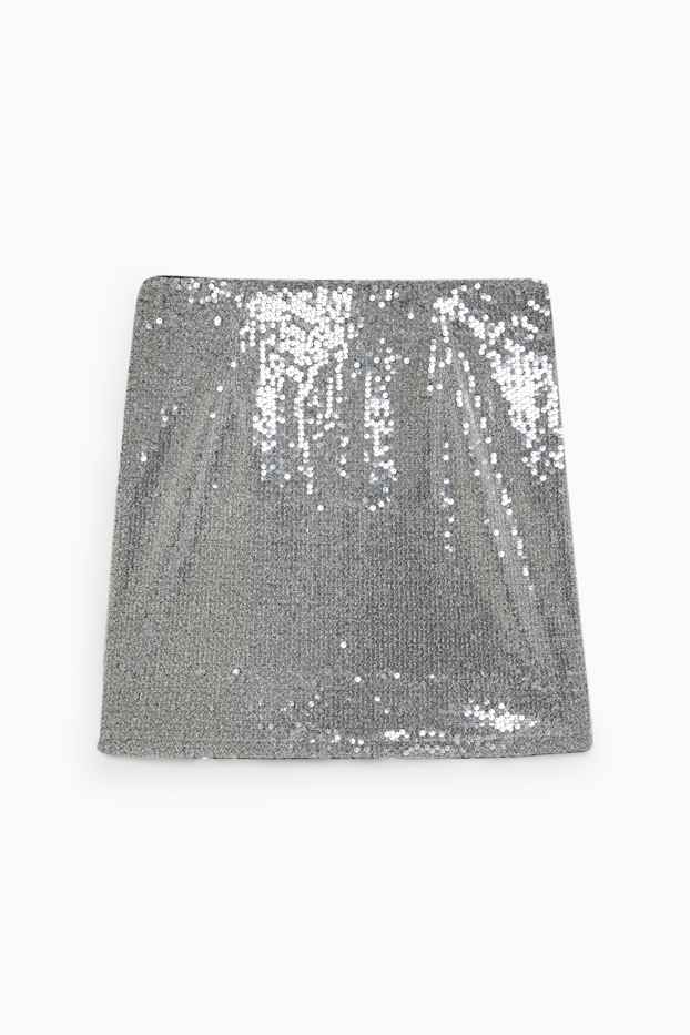 Damen - Pailletten-Minirock - silber