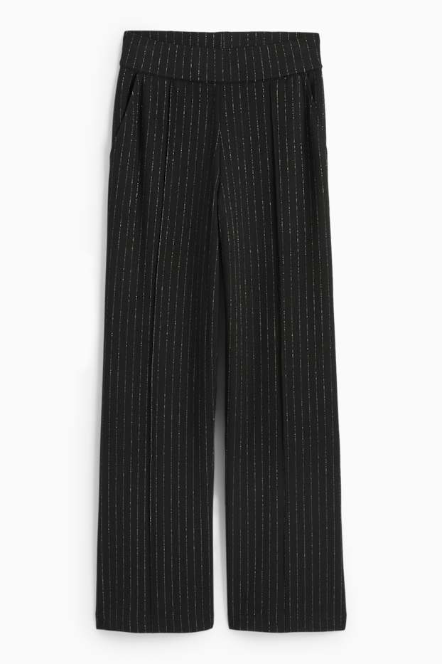 Femei - Pantaloni din jerseu - talie înaltă - straight fit - dungi fine - negru