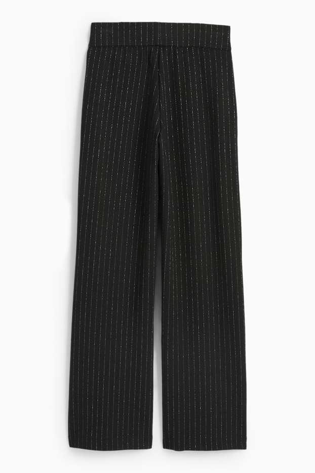 Femei - Pantaloni din jerseu - talie înaltă - straight fit - dungi fine - negru