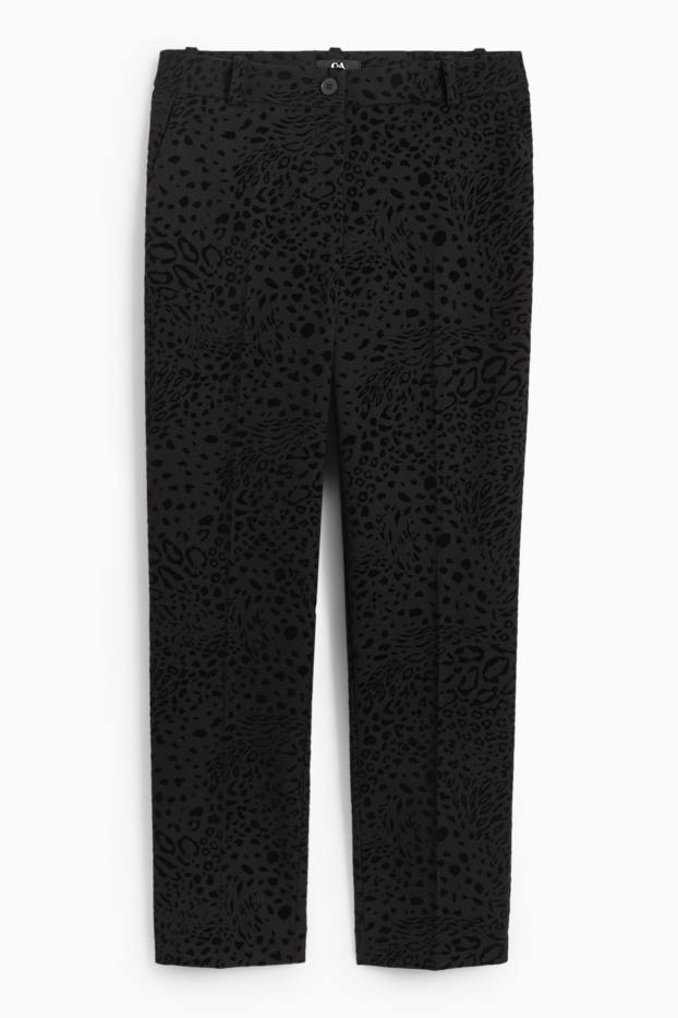 Dámské - Business kalhoty - high waist - regular fit- s leopardím vzorem - černá