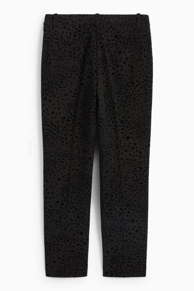 Dámské - Business kalhoty - high waist - regular fit- s leopardím vzorem - černá