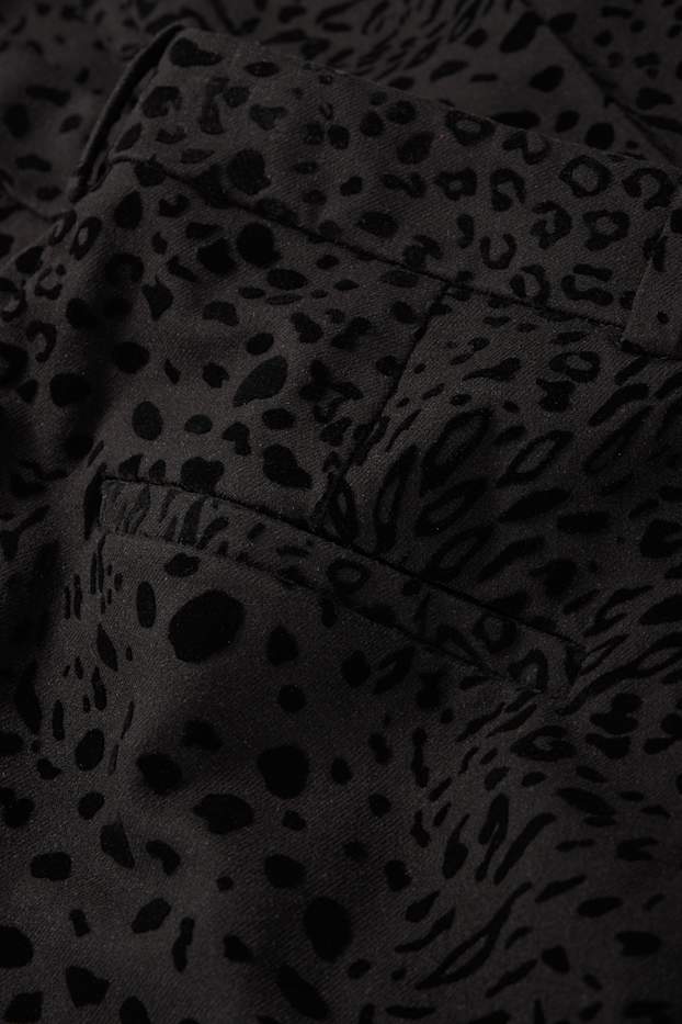 Dámské - Business kalhoty - high waist - regular fit- s leopardím vzorem - černá