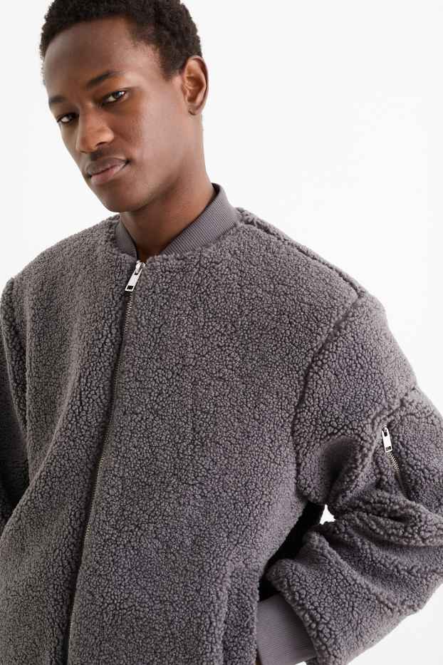 Herren - Teddy-Bomberjacke - dunkelgrau
