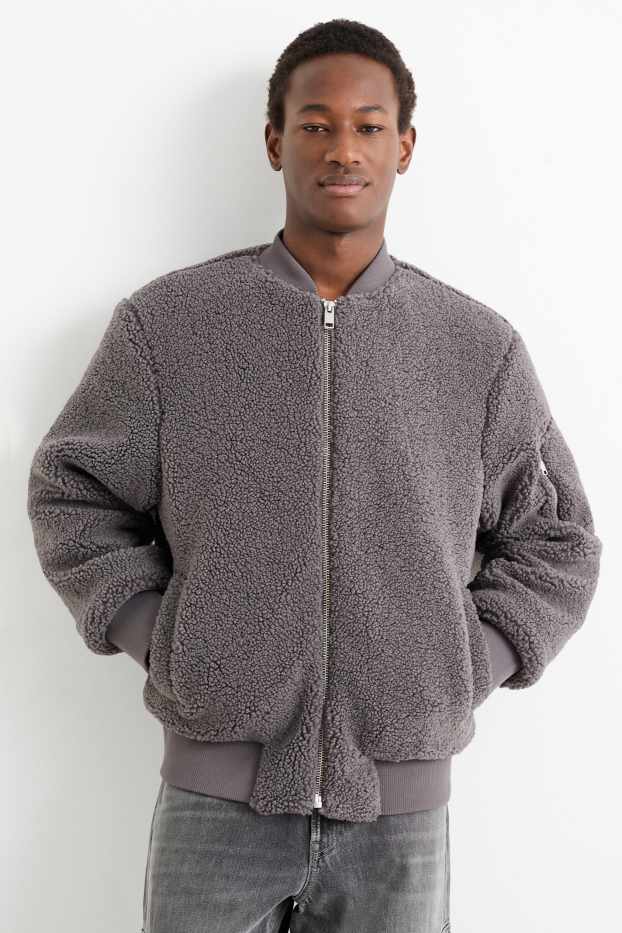 Herren - Teddy-Bomberjacke - dunkelgrau