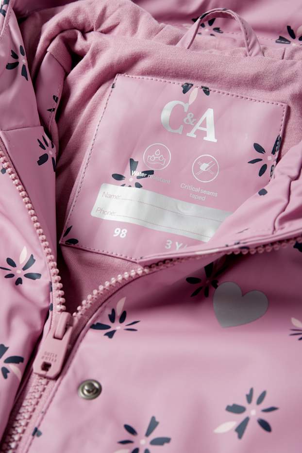 Kinder Mädchen - Blume - Regenjacke mit Kapuze - wasserdicht - rosa