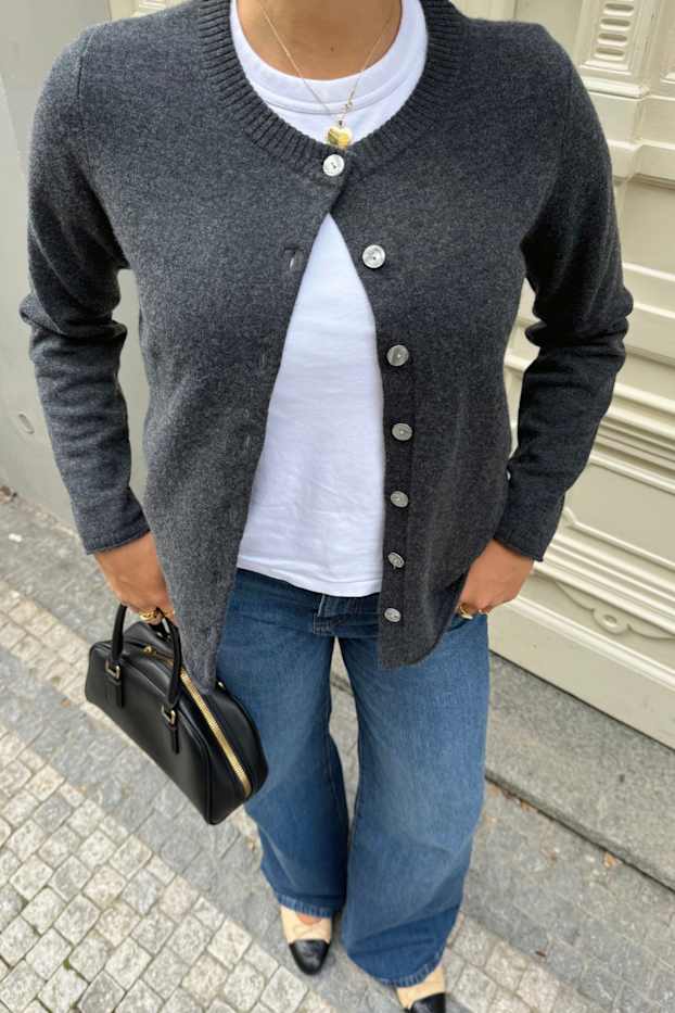 Damen - Kaschmir-Strickjacke - dunkelgrau